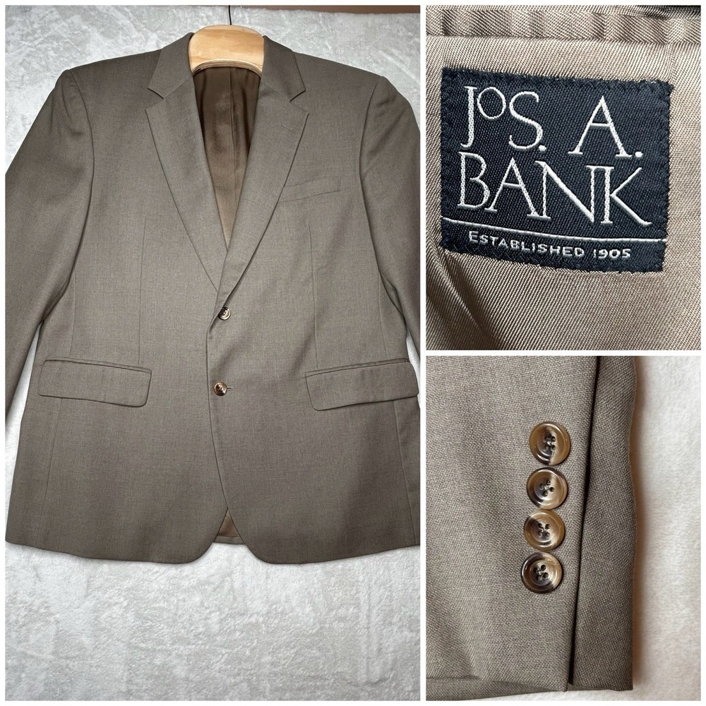 Jos A Banks Blazer‎ 46R Gray Brown 100% Wool 2 Button Single Vent Jacket Casual